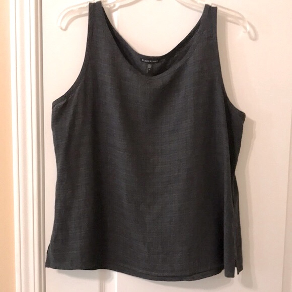 Eileen Fisher Dark Gray Linen Blend Tank Sz L Excellent Condition!